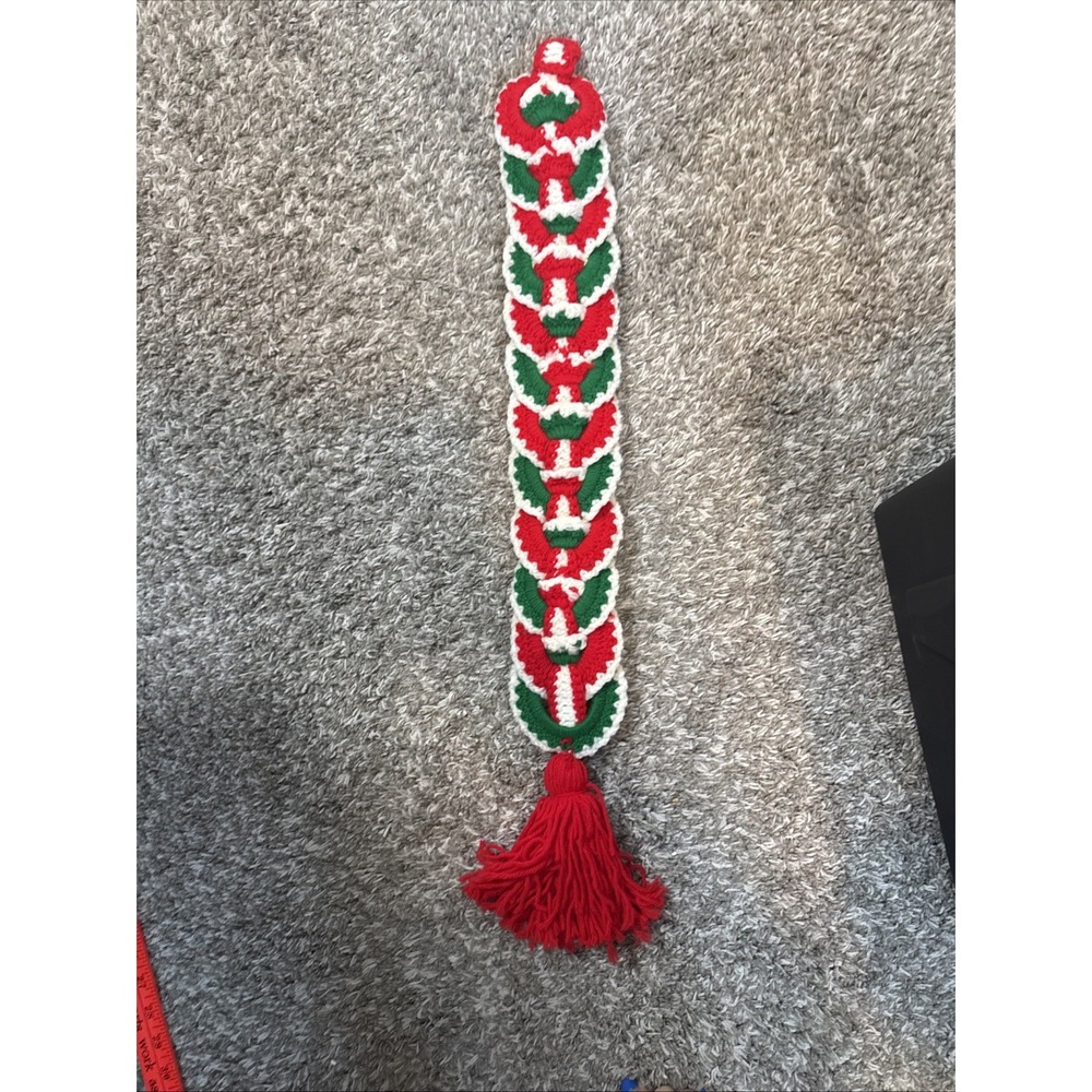 Handmade Crocheted Christmas Bell Santa Wall Hanging Vintage Holiday - Picture 8 of 8